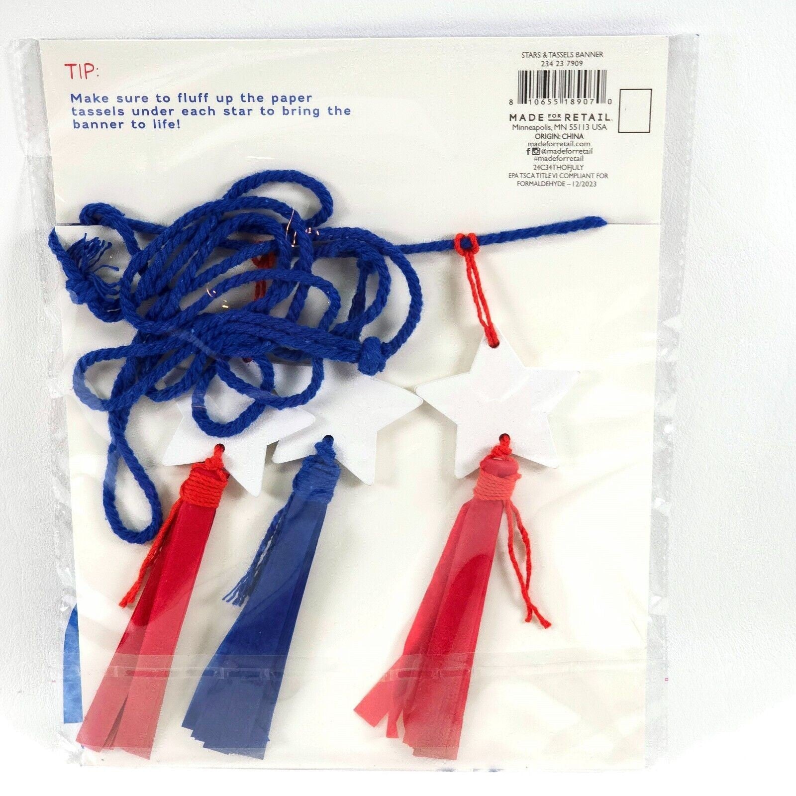 3 Pack Target Crepe Paper Stars & Tassels Red White and Blue 72 in. (1.82m) NEW - Image 3
