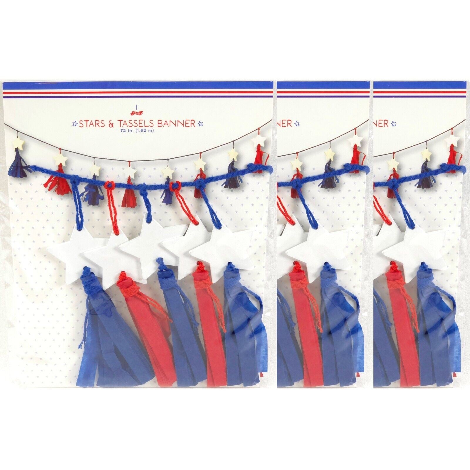 3 Pack Target Crepe Paper Stars & Tassels Red White and Blue 72 in. (1.82m) NEW - Image 1