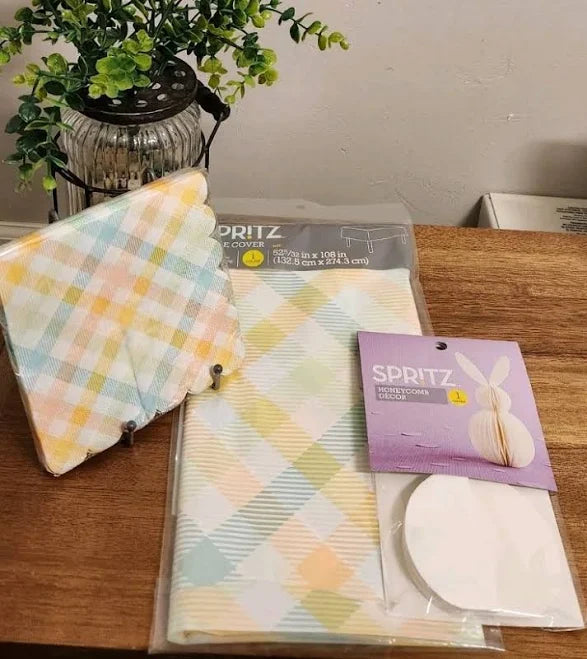 1ct Easter Pastel Gingham Plaid Table Cover - Spritz - Image 3