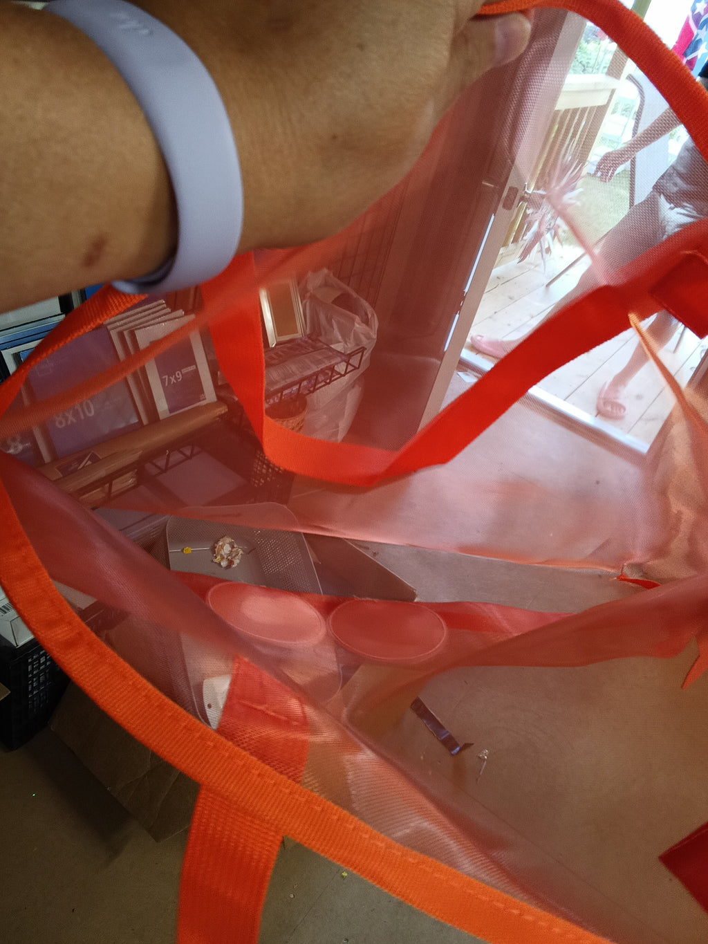 Orange Mesh Beach Tote Bag with Crab Design - Image 1