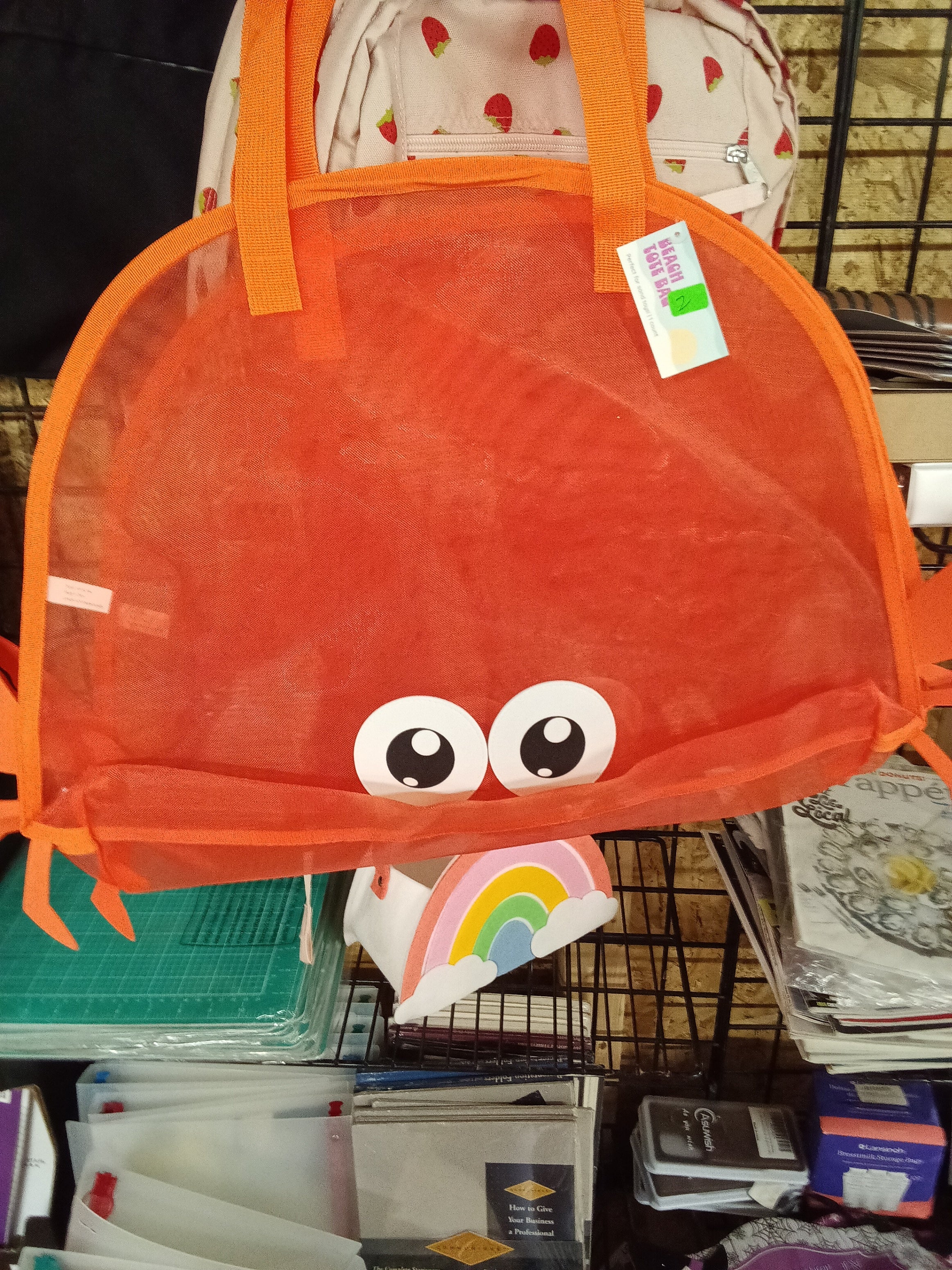 Orange Mesh Beach Tote Bag with Crab Design - Image 2