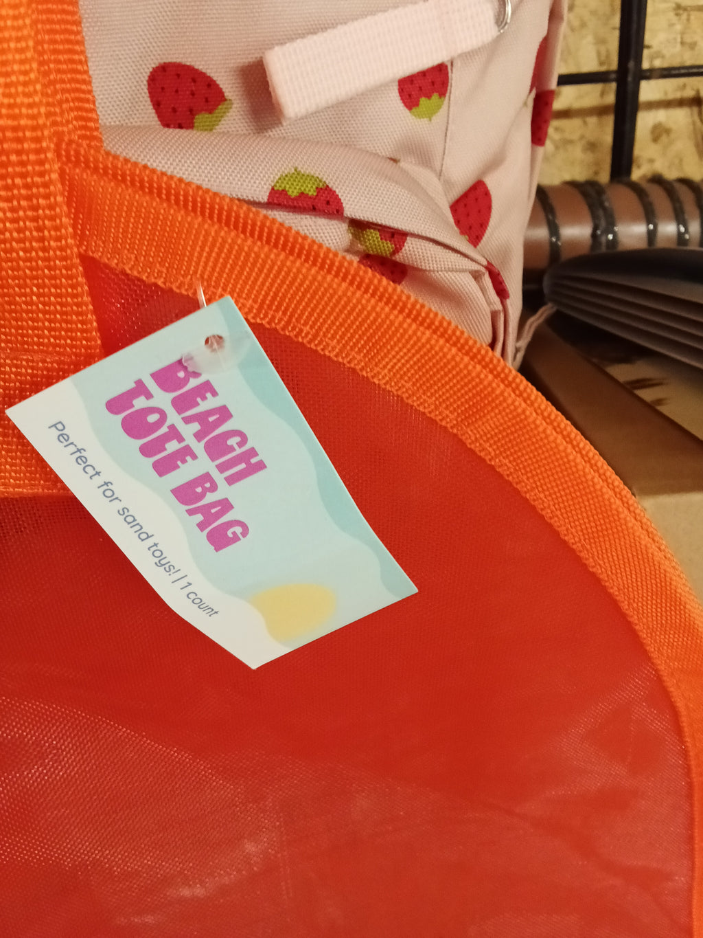 Orange Mesh Beach Tote Bag with Crab Design - Image 3