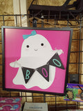 Cute Ghost 'Boo' Wall Art with Pink Background - Image 1
