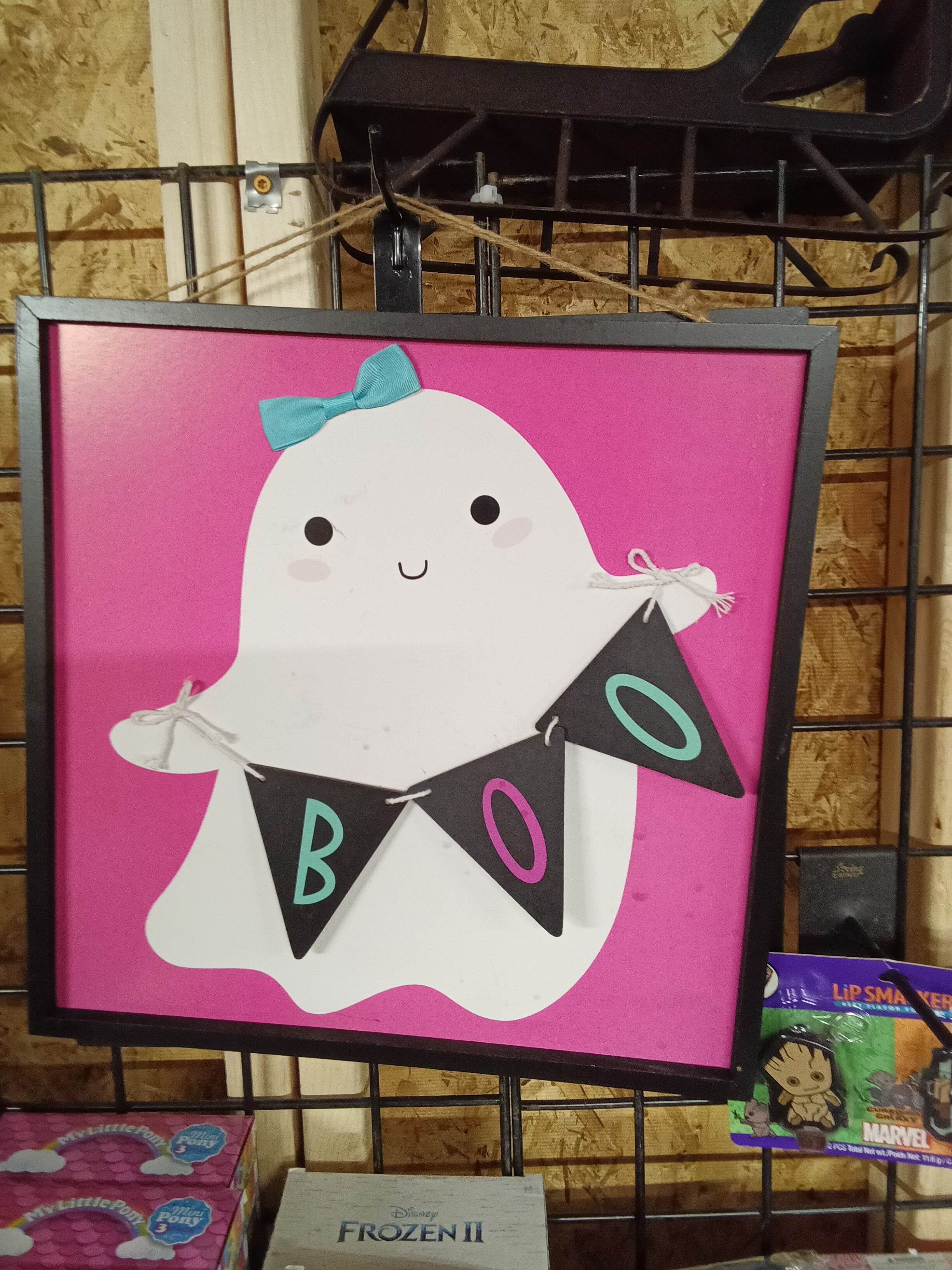 Cute Ghost 'Boo' Wall Art with Pink Background - Image 1