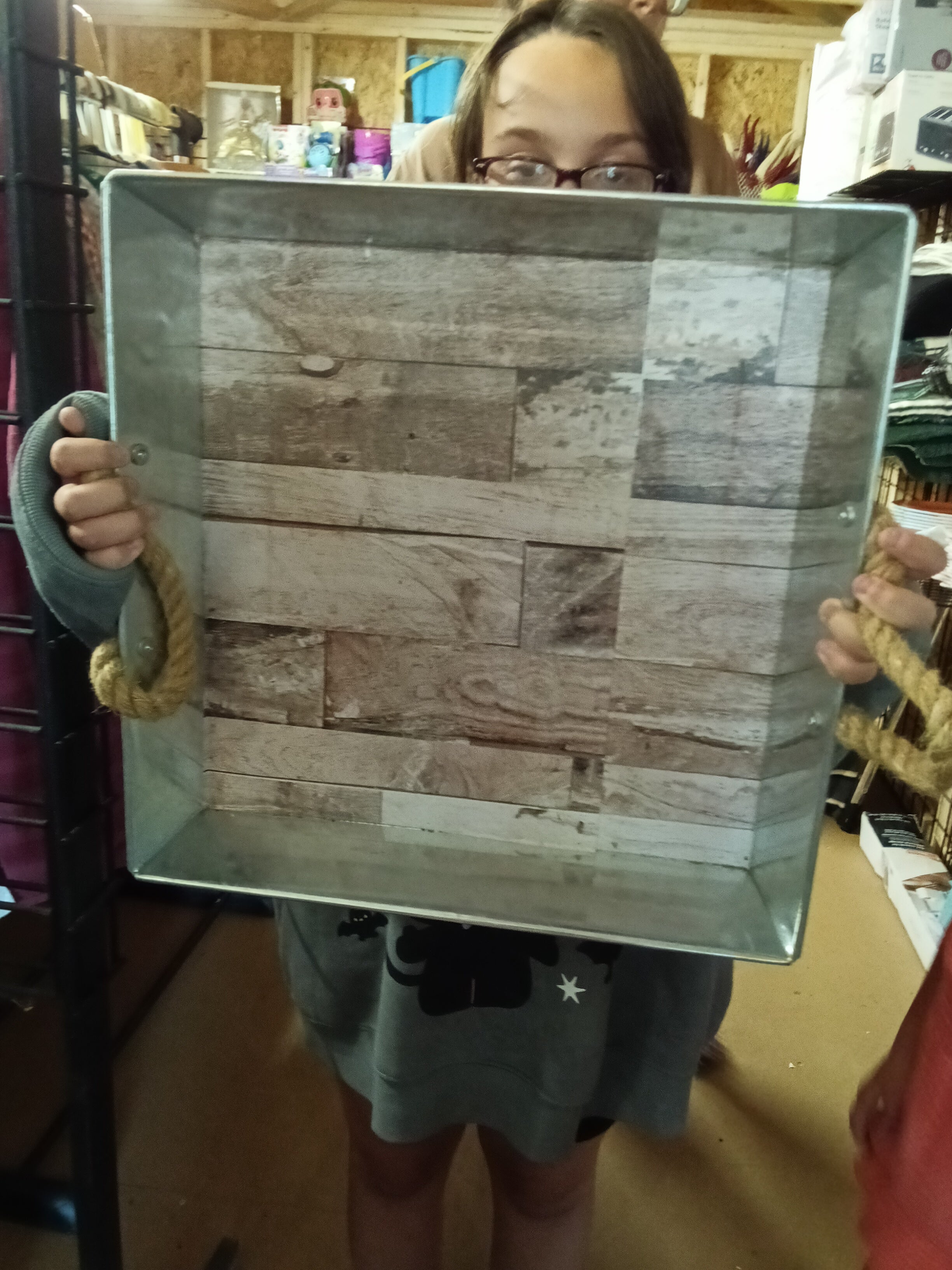 Rustic Metal Tray with Rope Handles - Image 1