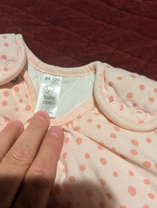 Baby Club Pink Polka Dot Sleep Sack 3.5 TOG 90cm - Image 2