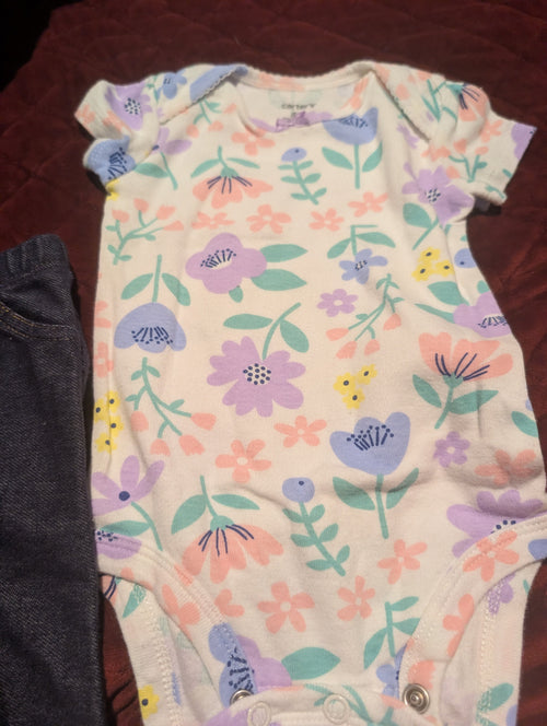 Carter's Baby Outfit Set 3M Floral Bodysuit & Denim Pants - Image 3