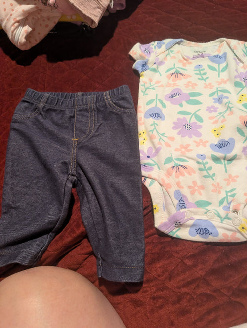Carter's Baby Outfit Set 3M Floral Bodysuit & Denim Pants - Image 5