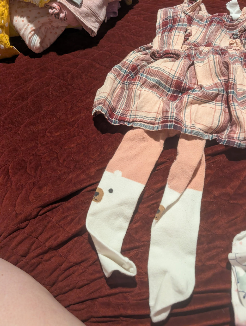 H&M Baby Plaid Dress with Bear Tights, Size 6-9M - Image 3