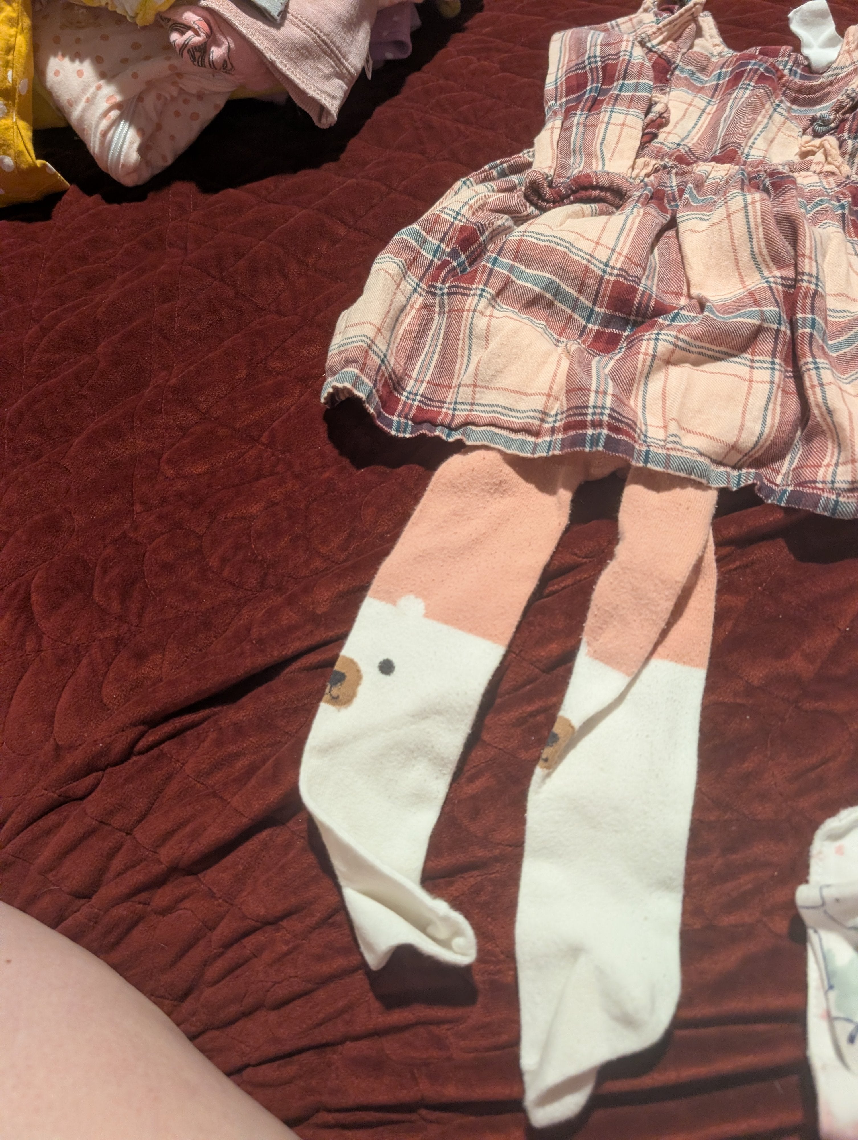 H&M Baby Plaid Dress with Bear Tights, Size 6-9M - Image 3