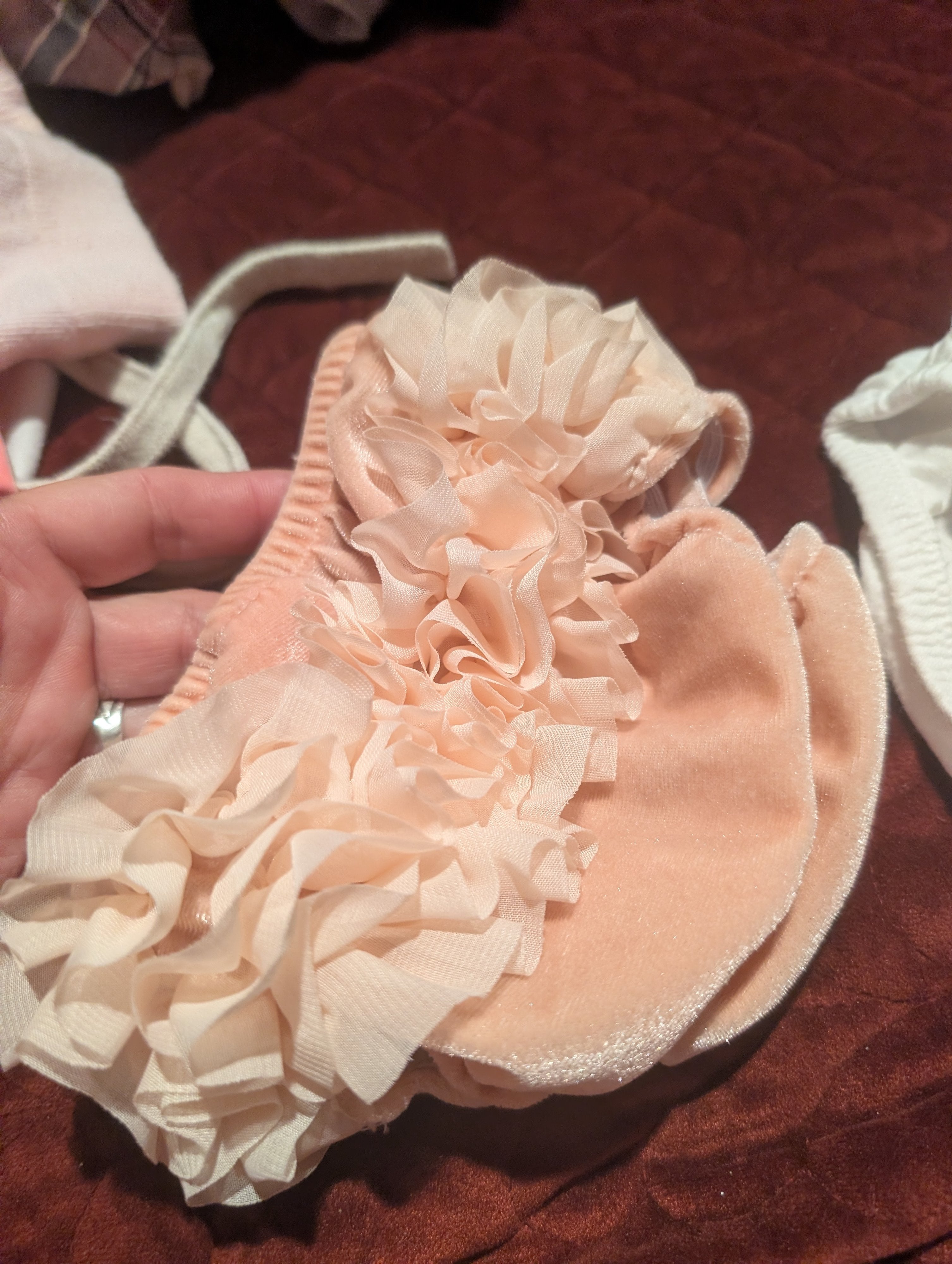 Baby Ruffle Bloomers Set Peach and White - Image 2