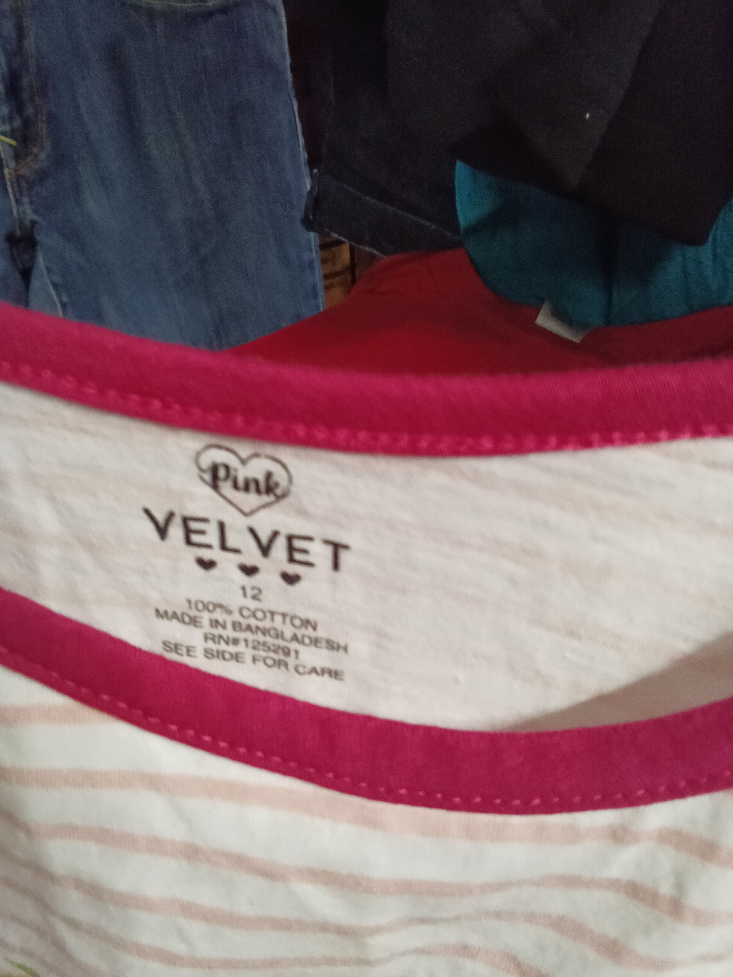 Pink Velvet Girls' Striped T-Shirt Size 12 - Image 1
