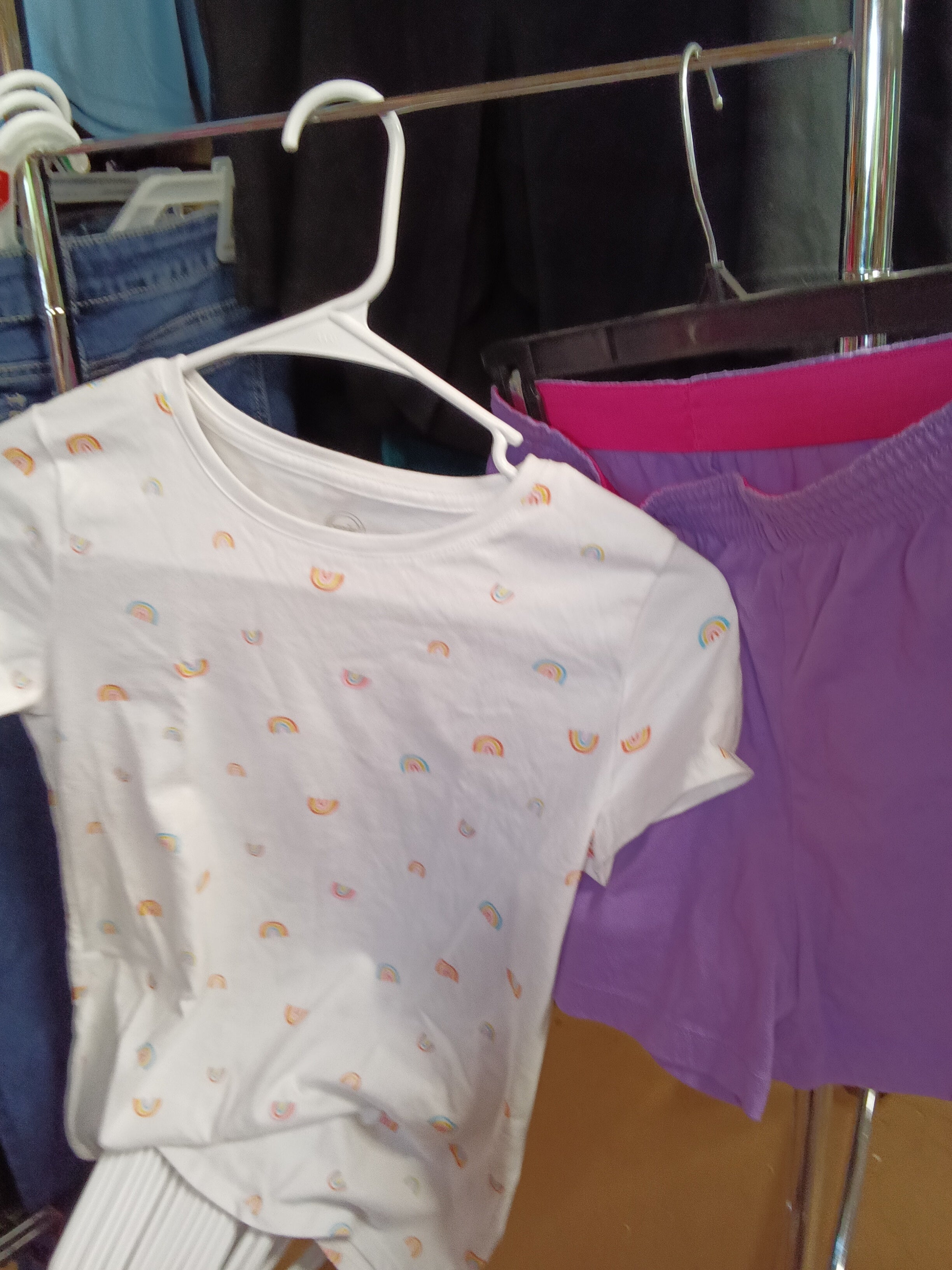 Wonder Nation Girls' Rainbow T-Shirt and Purple Shorts Set (10-12) - Image 1