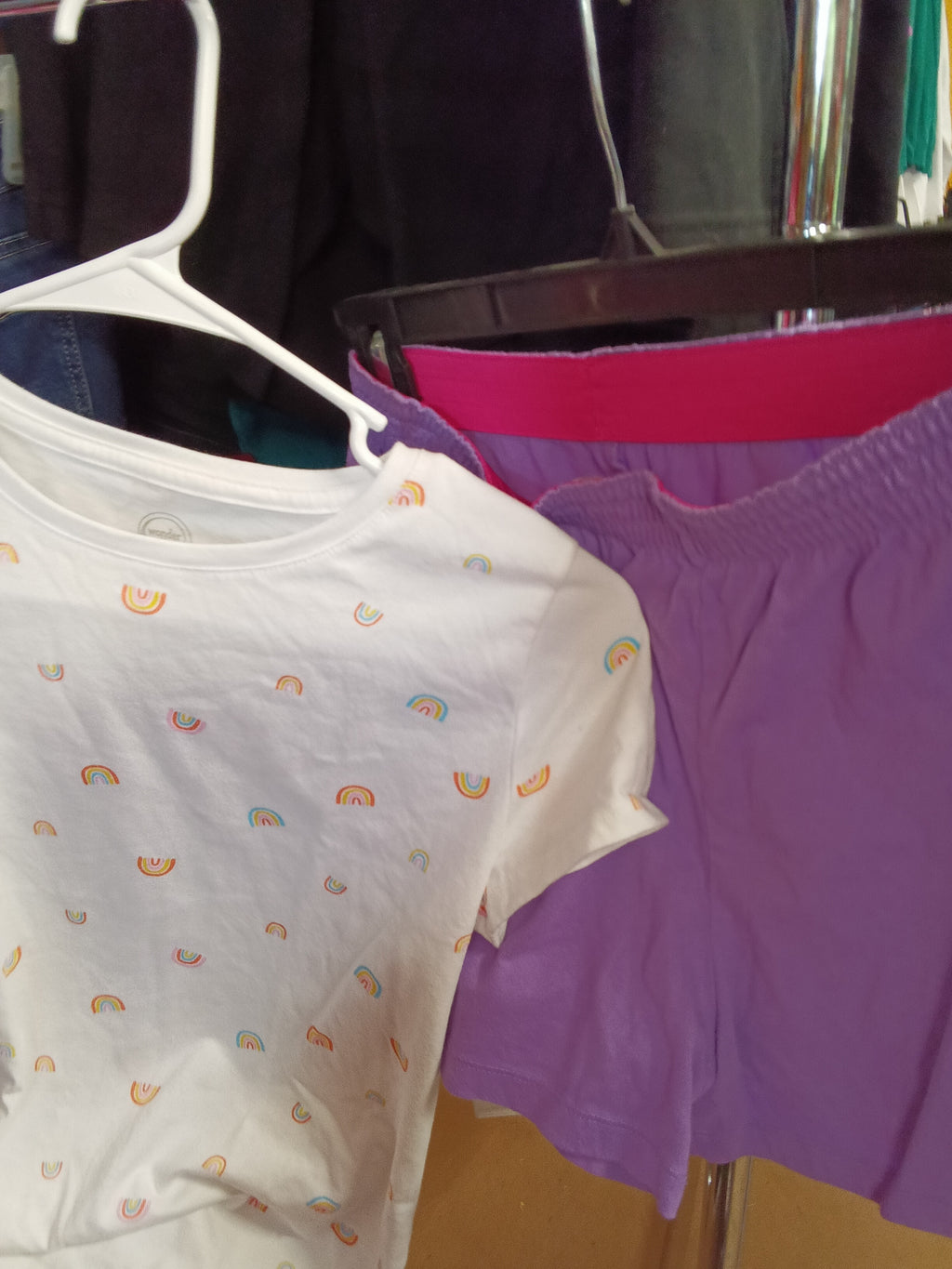Wonder Nation Girls' Rainbow T-Shirt and Purple Shorts Set (10-12) - Image 6
