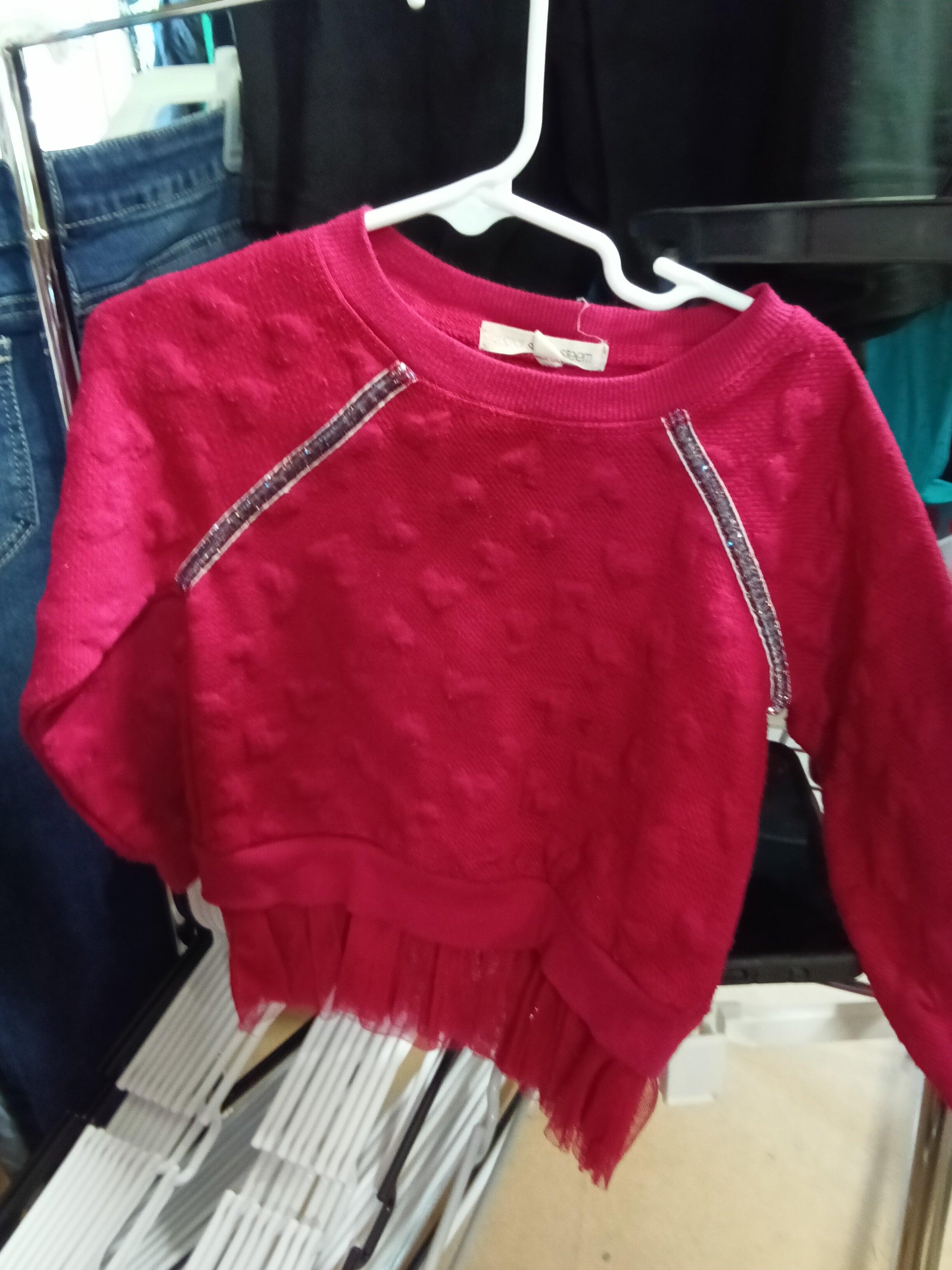 Self Esteem Girls' Red Sweater with Tulle Hem Size 3T - Image 1