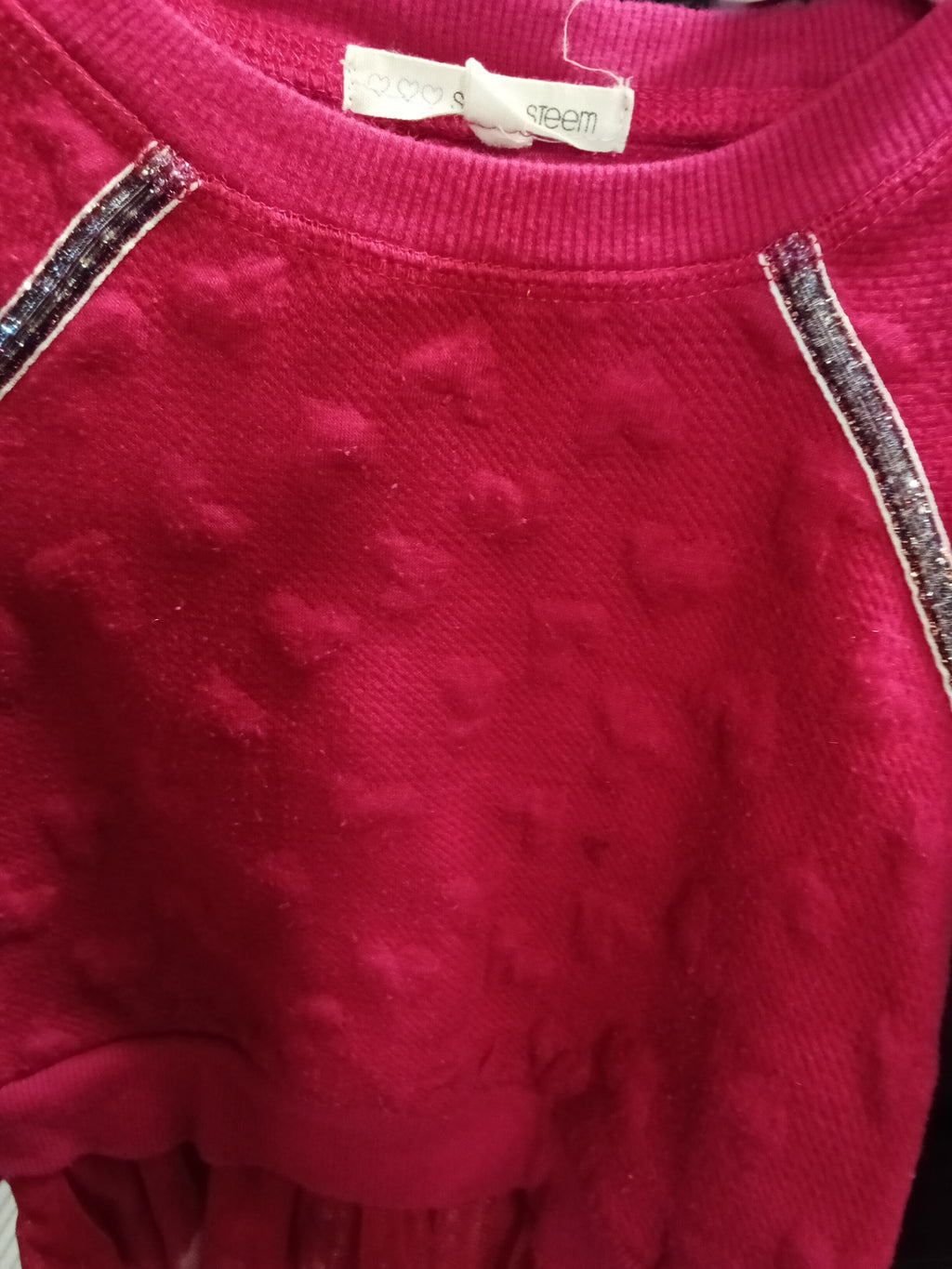 Self Esteem Girls' Red Sweater with Tulle Hem Size 3T - Image 2