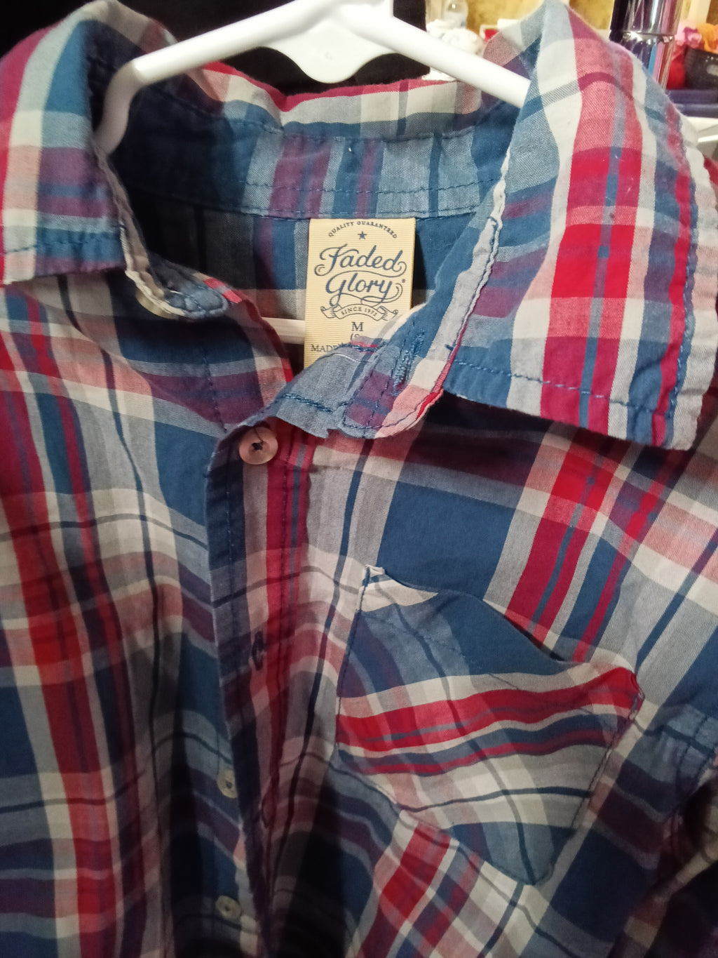 Faded Glory Plaid Button-Up Shirt Medium - Image 2