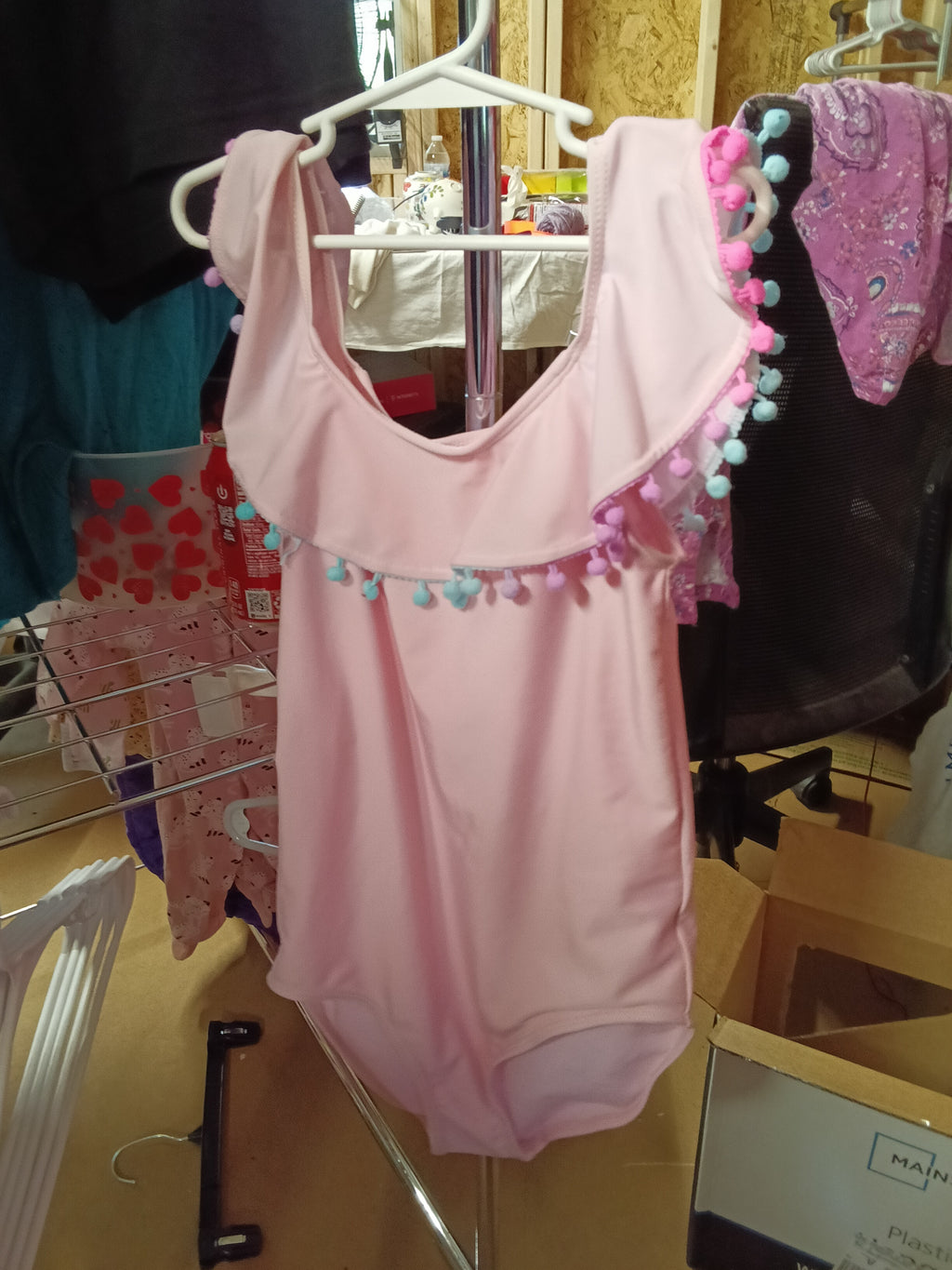 Bmagical by Brexan Girls' Pink Swimsuit Size 10 with Pom Pom Trim - Image 1