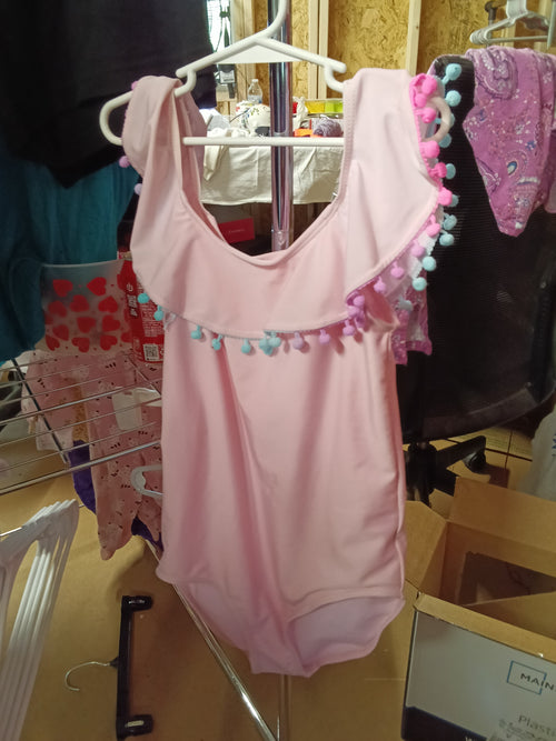 Bmagical by Brexan Girls' Pink Swimsuit Size 10 with Pom Pom Trim - Image 1