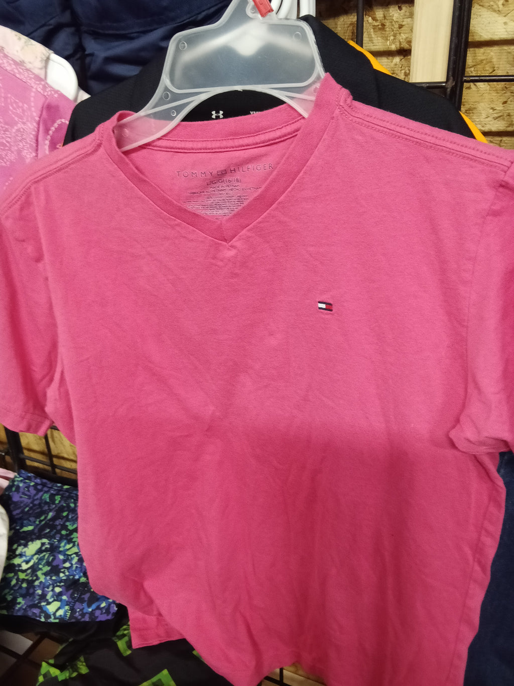 Tommy Hilfiger Pink V-Neck T-Shirt Size L/G (16/18) - Image 1
