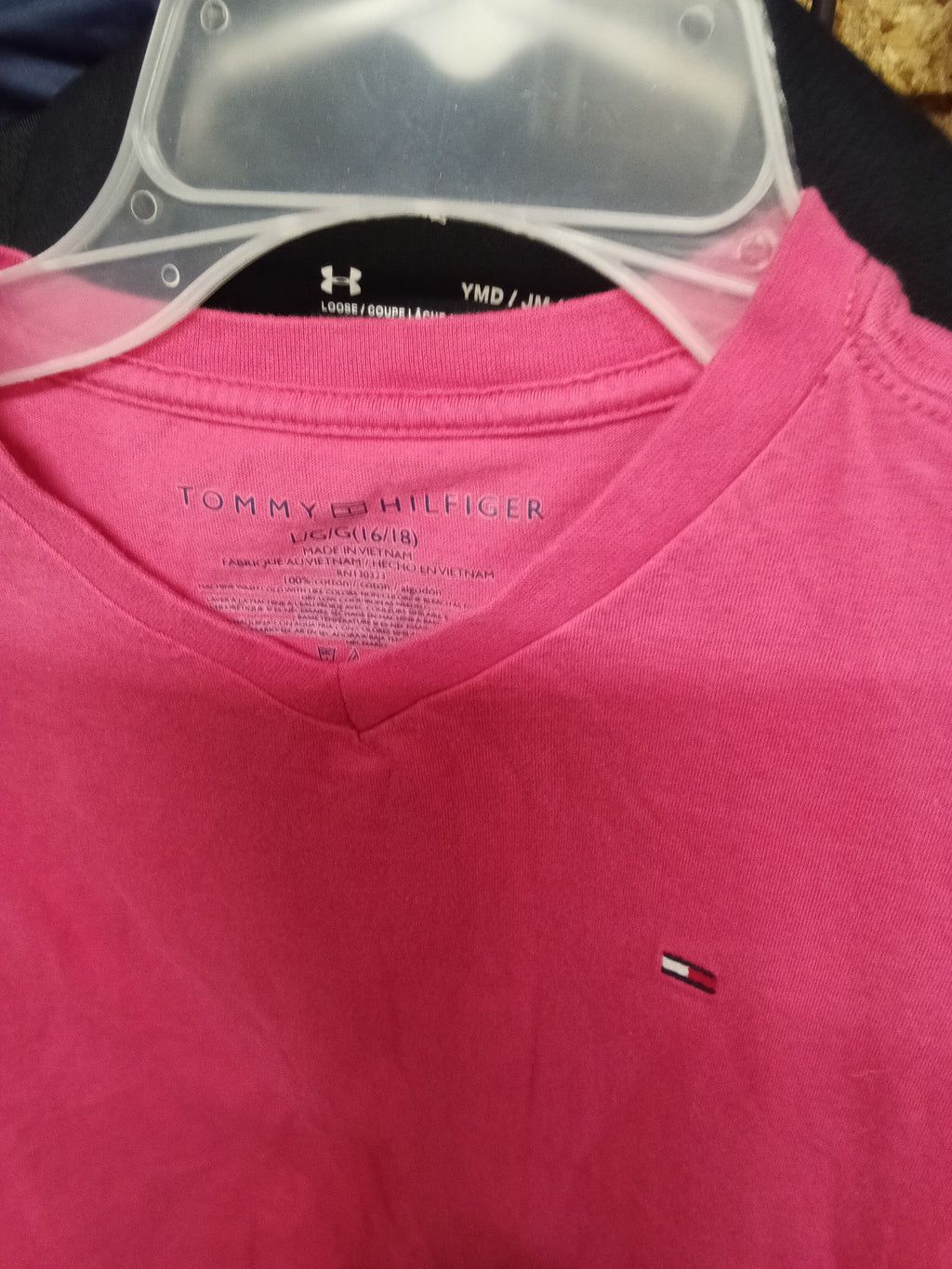 Tommy Hilfiger Pink V-Neck T-Shirt Size L/G (16/18) - Image 2
