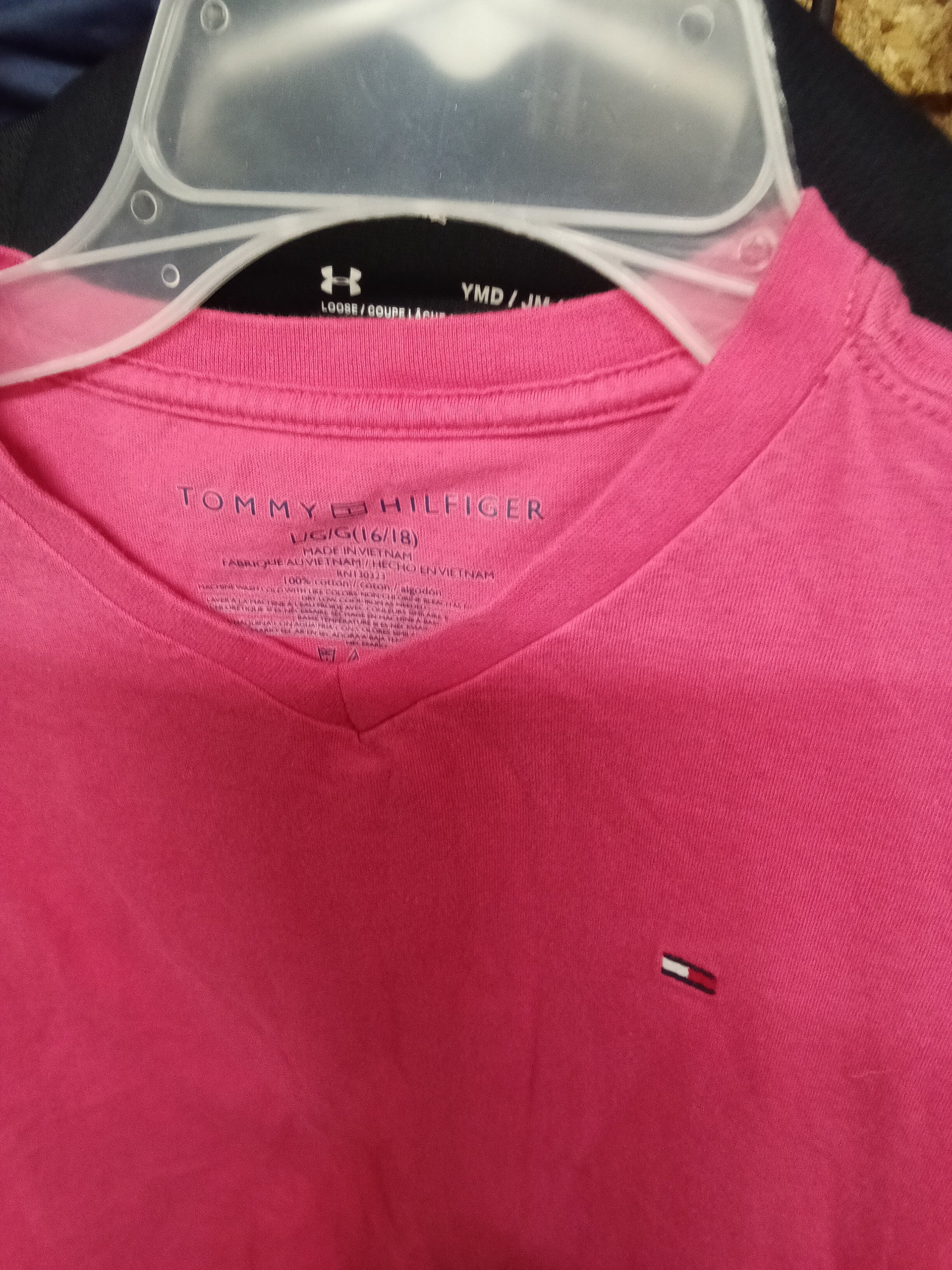 Tommy Hilfiger Pink V-Neck T-Shirt Size L/G (16/18) - Image 2