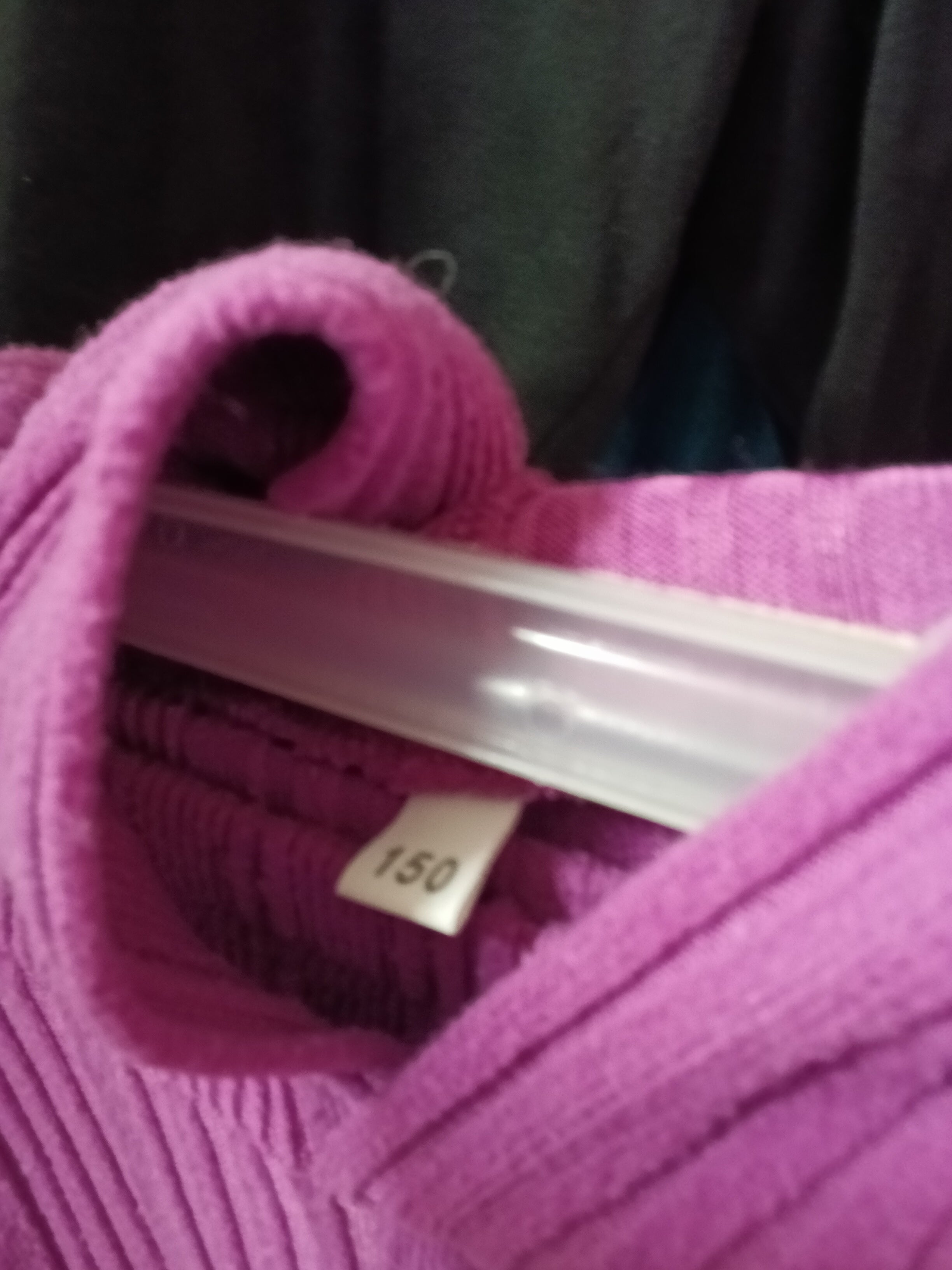 Purple Ribbed Knit Hoodie and Pants Set Size 150 - Image 1