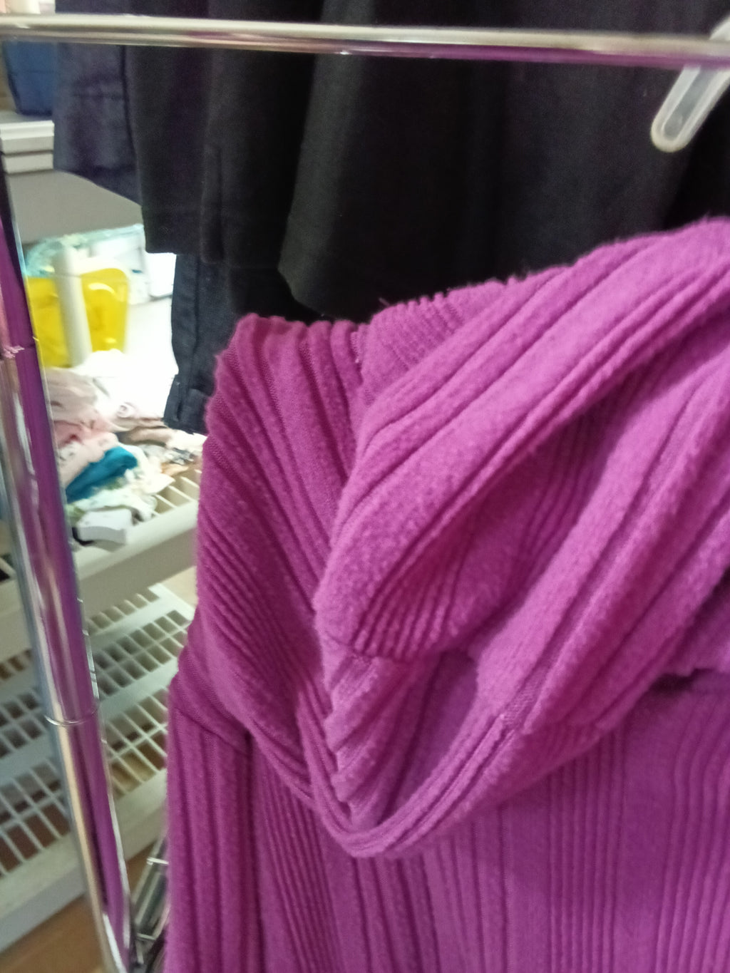Purple Ribbed Knit Hoodie and Pants Set Size 150 - Image 2