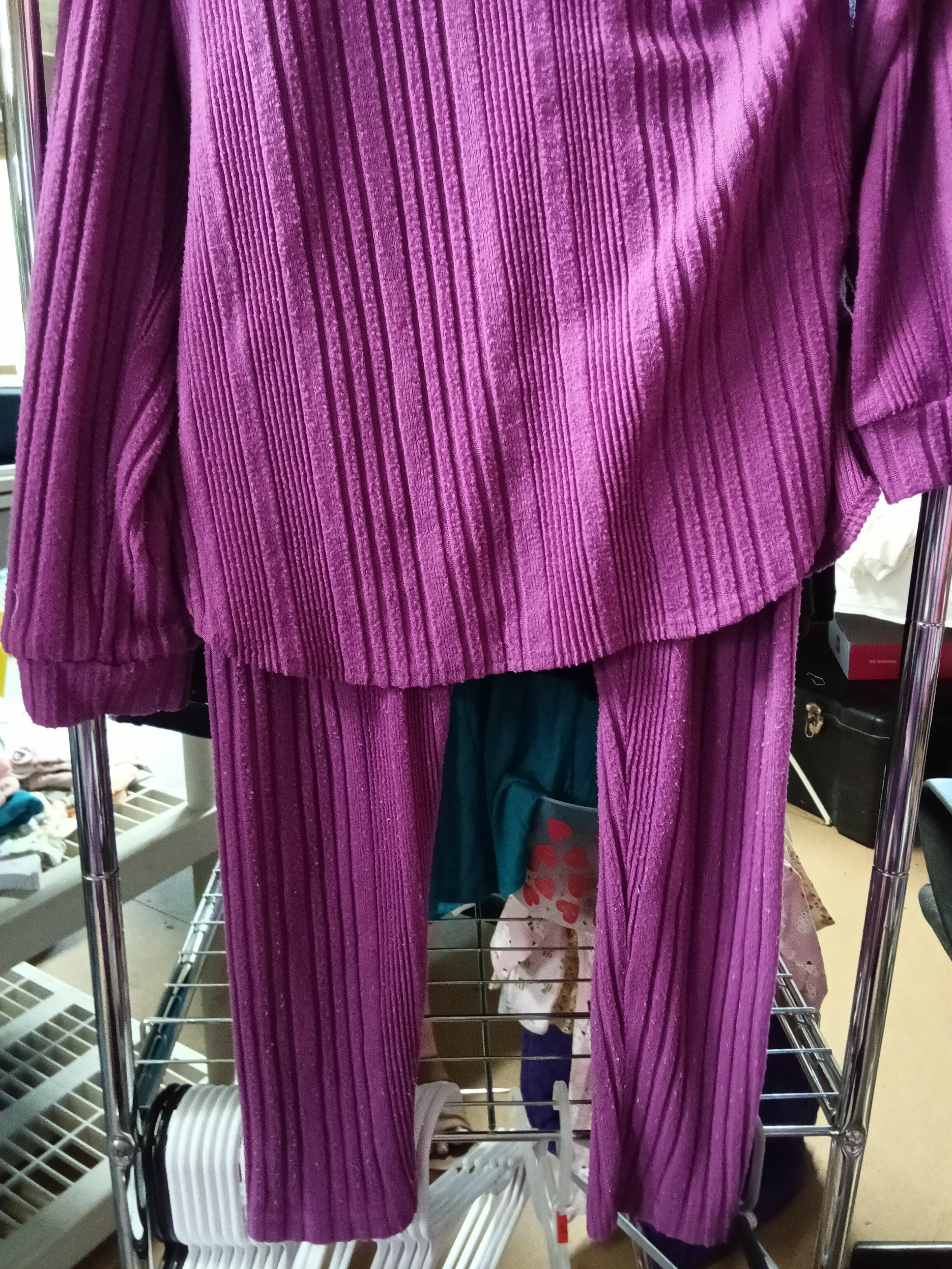 Purple Ribbed Knit Hoodie and Pants Set Size 150 - Image 4