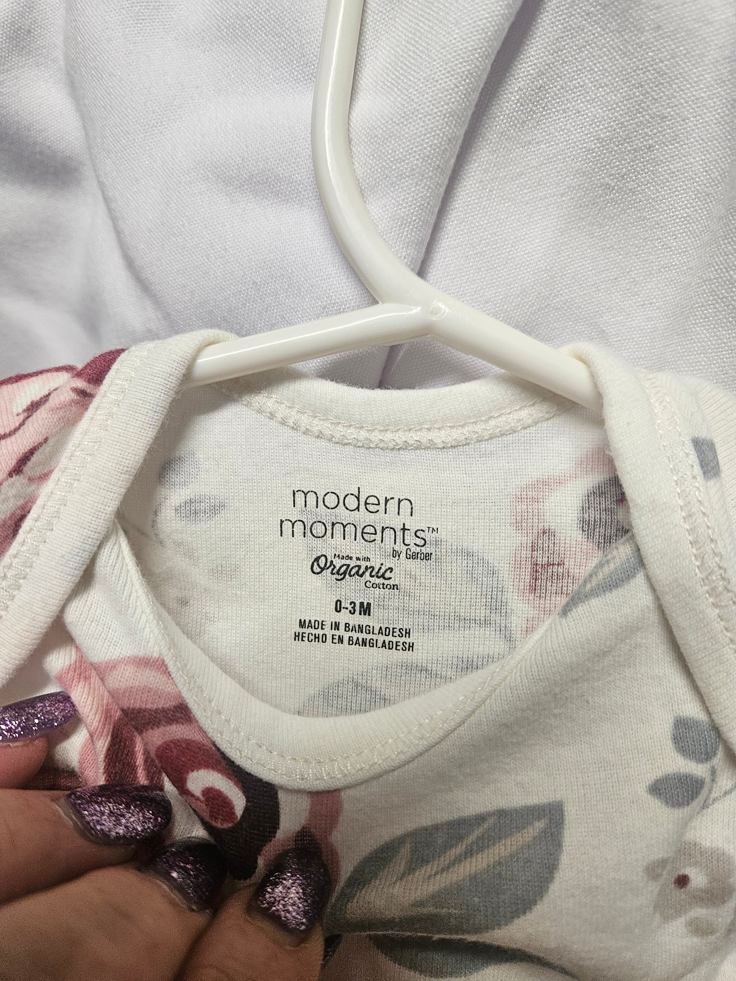 Modern Moments by Gerber Floral Baby Onesie 0-3M Organic Cotton - Image 1