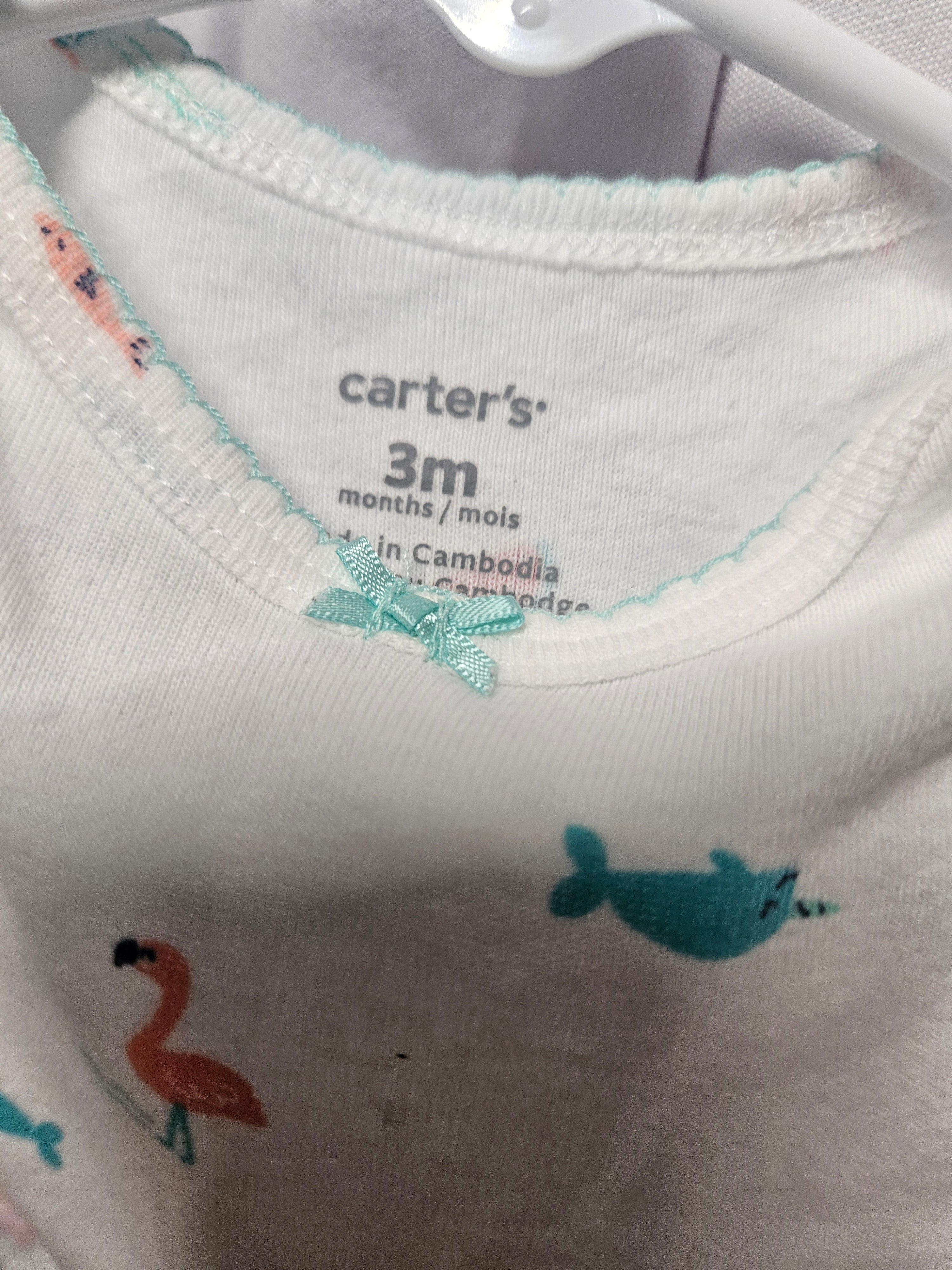 Carter's Baby Onesie 3M Flamingo Narwhal Print - Image 1