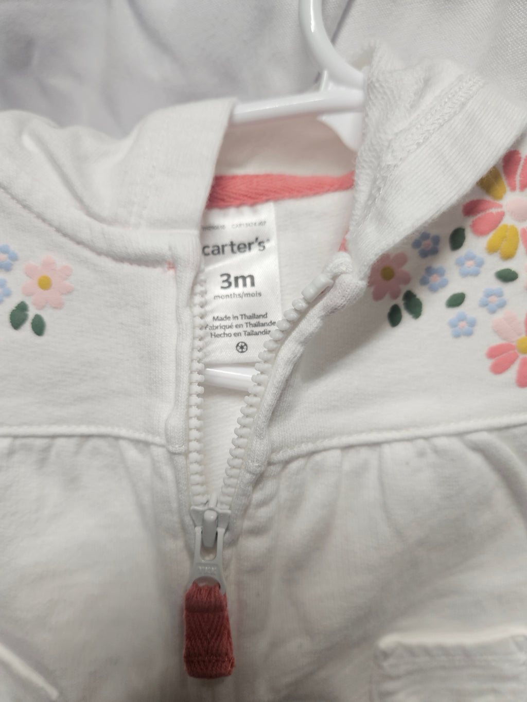 Carter's Baby Hoodie 3M Floral Embroidered White - Image 2
