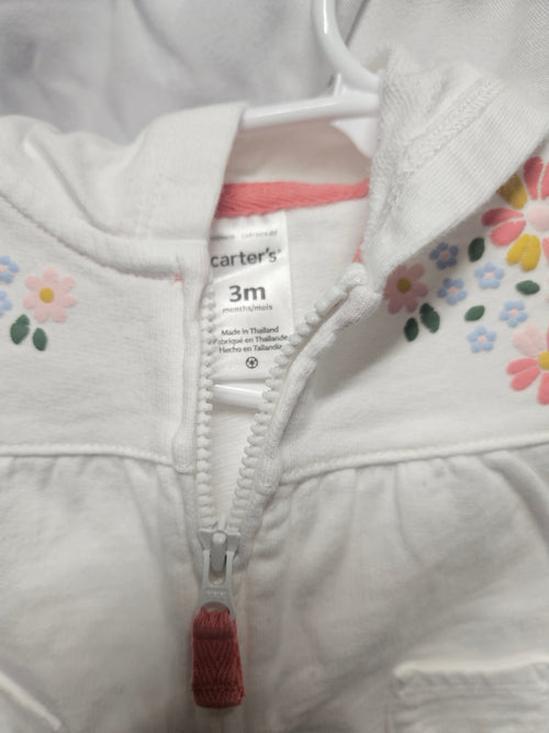Carter's Baby Hoodie 3M Floral Embroidered White - Image 2