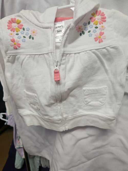 Carter's Baby Hoodie 3M Floral Embroidered White - Image 1
