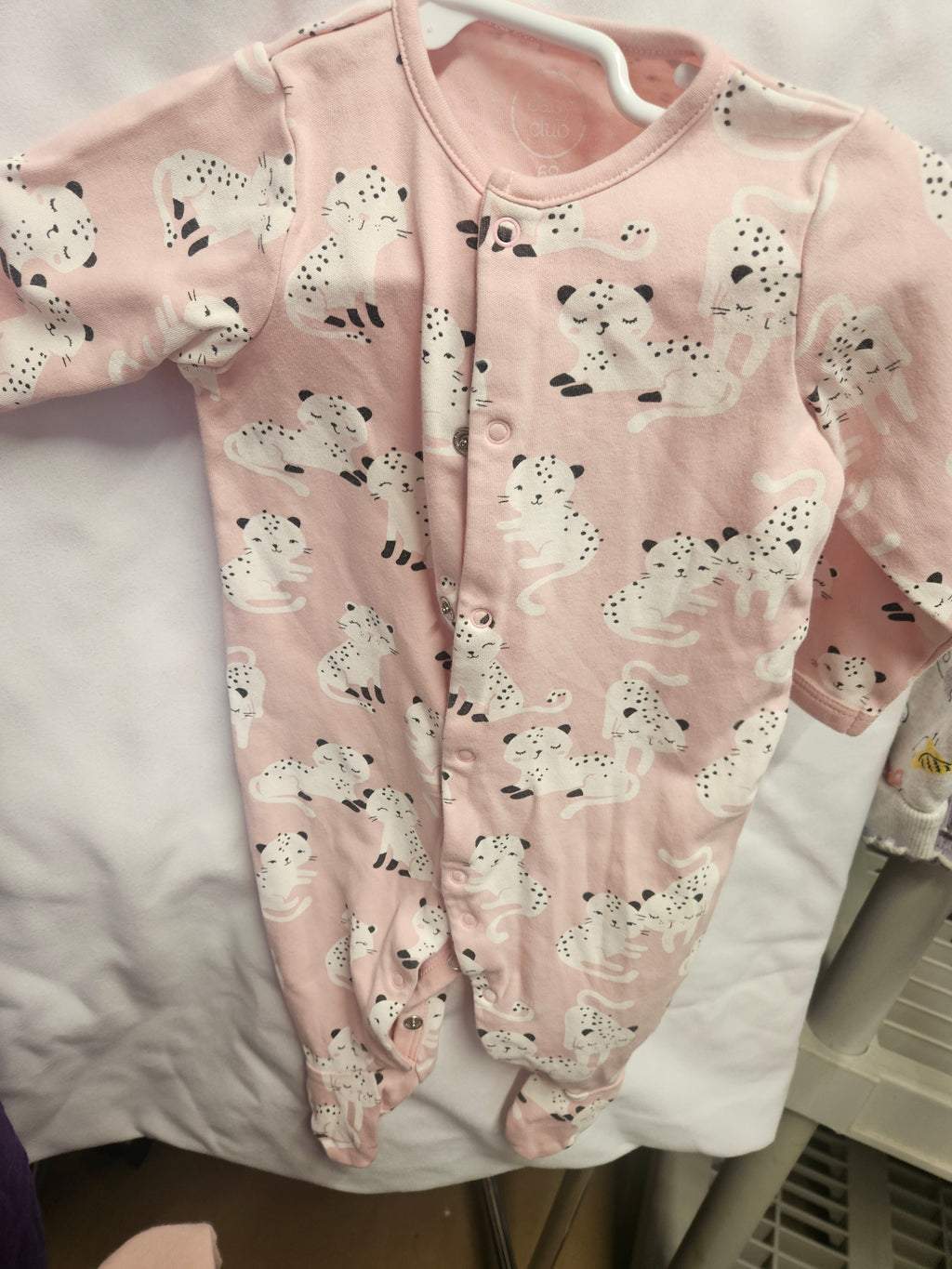 Baby Club Pink Leopard Print Footed Onesie Size 68 - Image 1