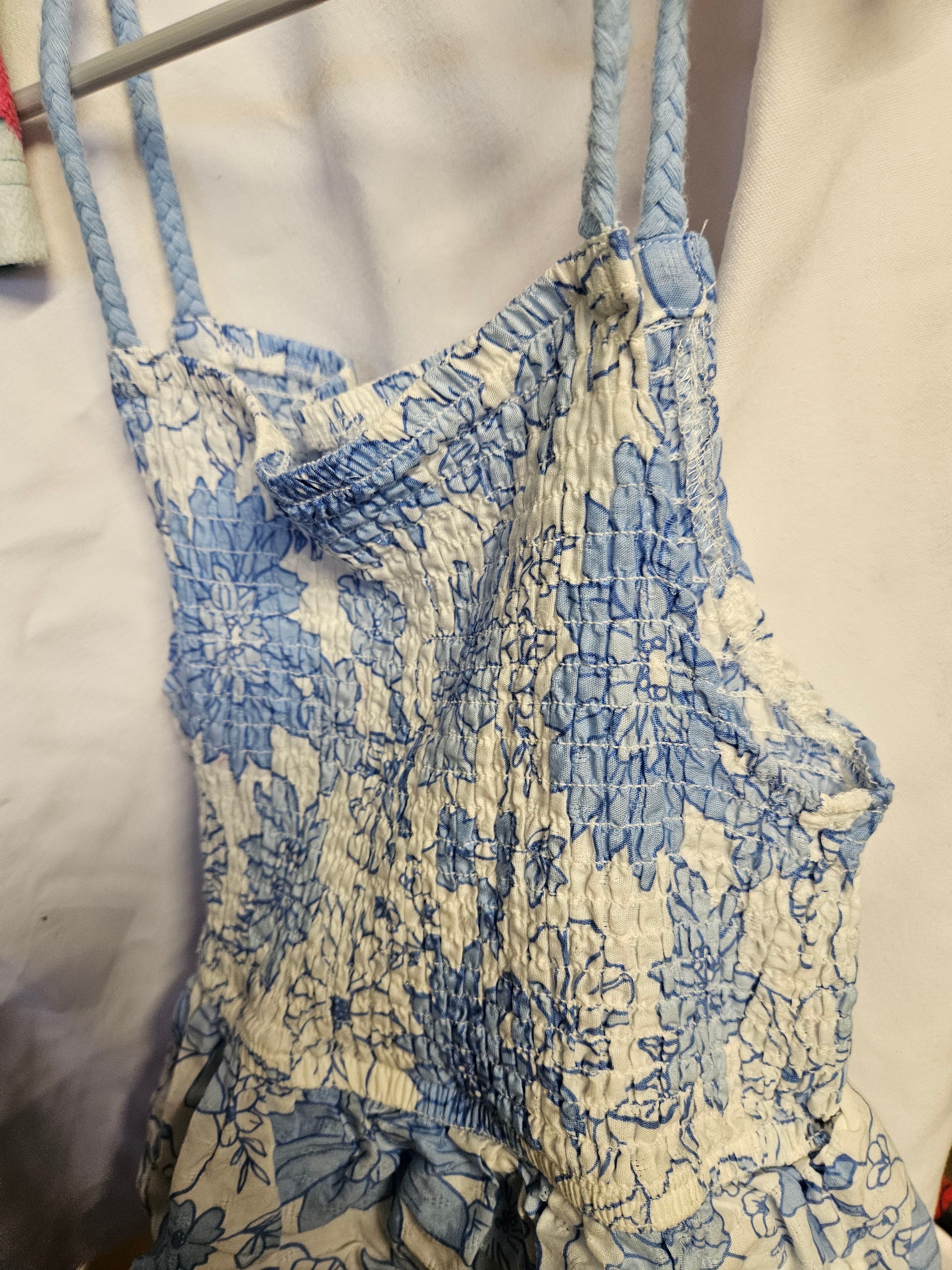 Wonder Nation Blue Floral Smocked Dress L (10-12) - Image 1