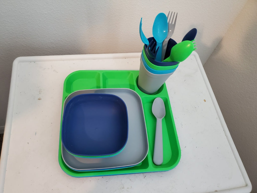 Your Zone Kids Dinnerware Set  24-Piece Plastic Plates  Bowls  Cups & Utensils  Multicolor - Image 1