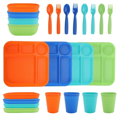 Your Zone Kids Dinnerware Set  24-Piece Plastic Plates  Bowls  Cups & Utensils  Multicolor - Image 6