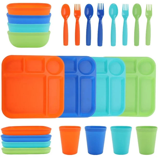 Your Zone Kids Dinnerware Set  24-Piece Plastic Plates  Bowls  Cups & Utensils  Multicolor - Image 7