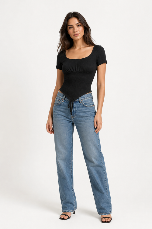Black Short Sleeve Bodysuit XXS/XS with tummy control - Image 1