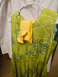 Green Sleeveless Dress with Blue Floral Print,with long yellow socks Size M - Image 1