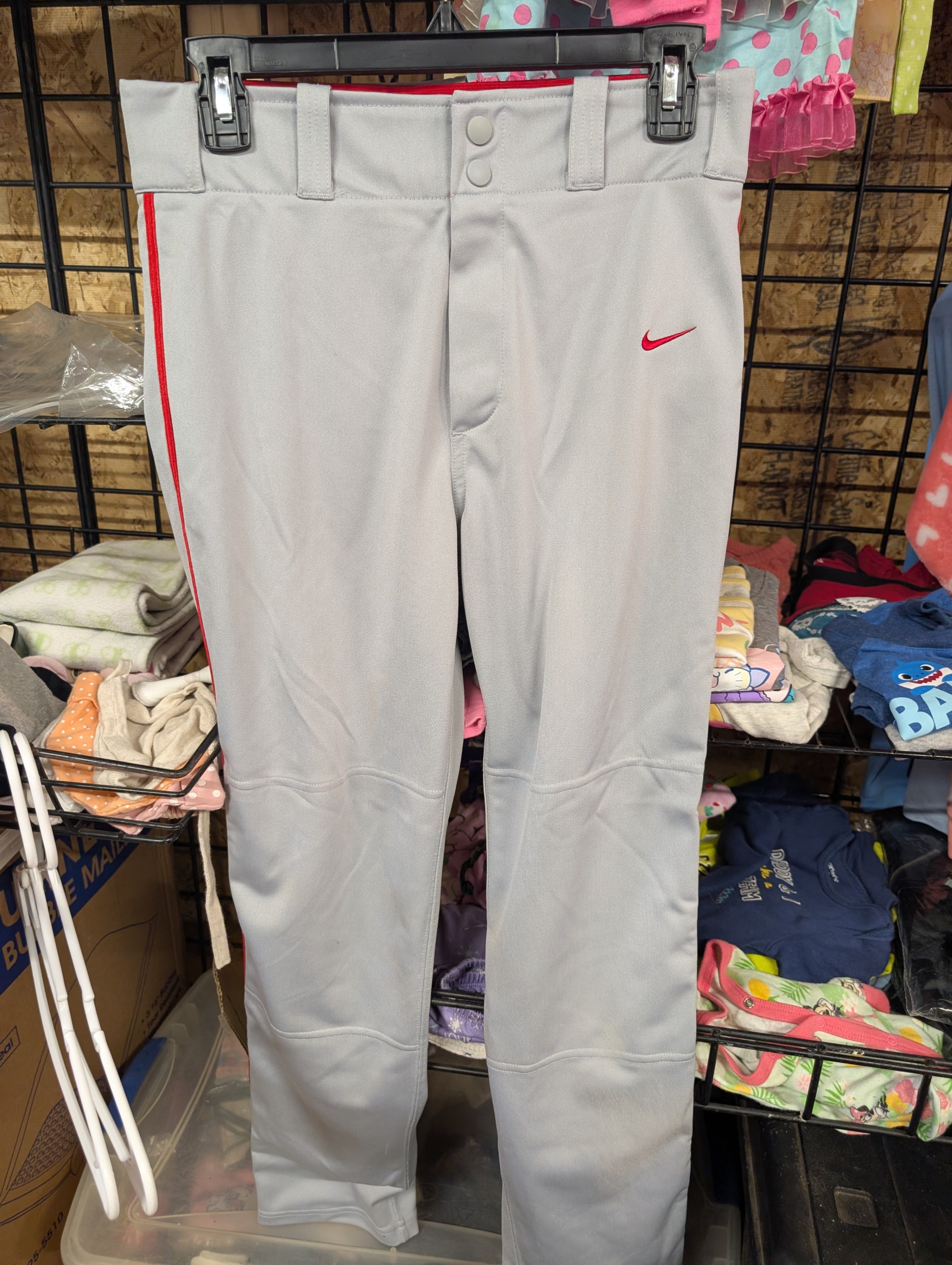 Nike Dri-FIT Baseball Pants Gray Red Stripe - Image 1
