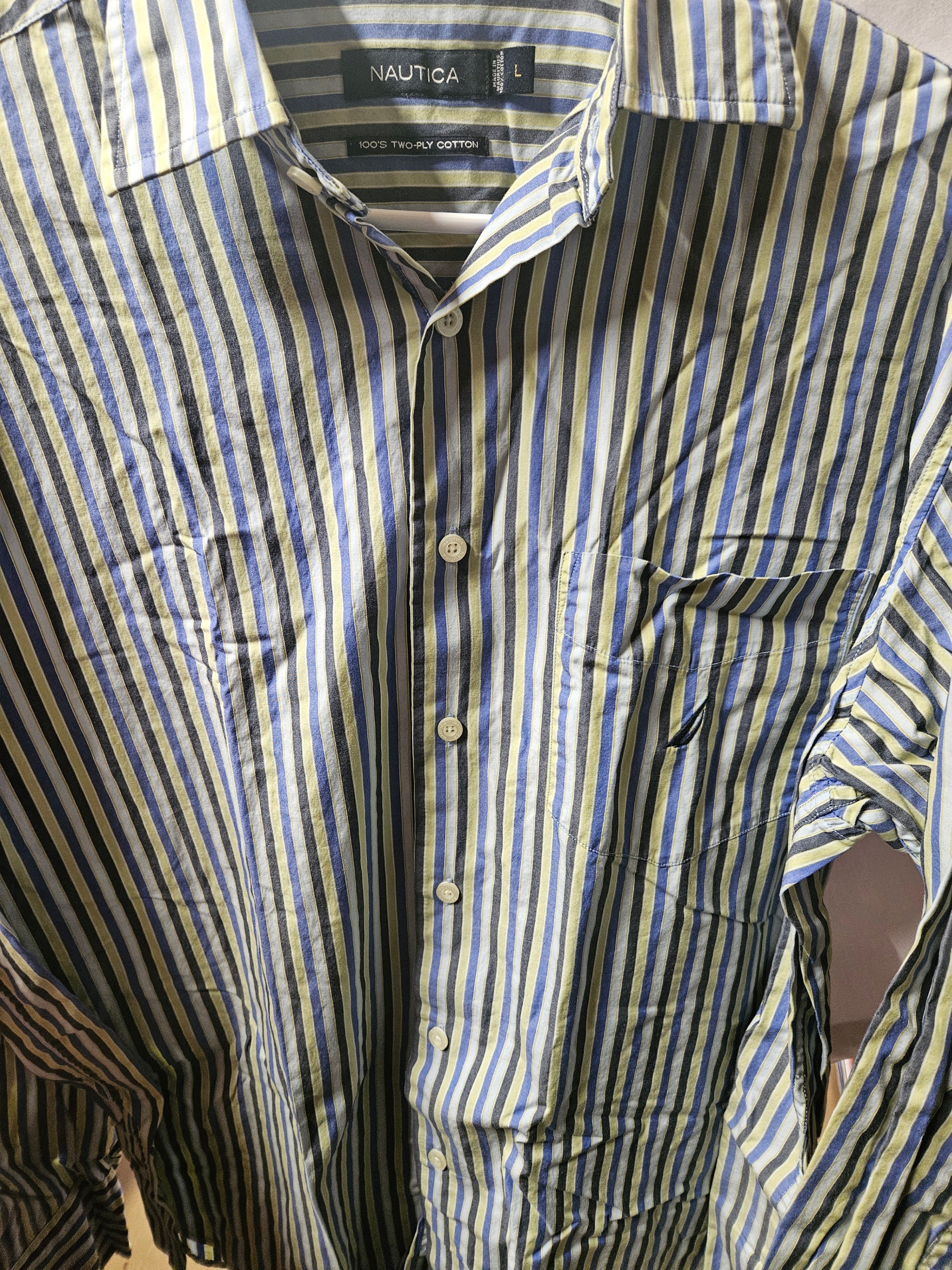Nautica Men's Striped Cotton Shirt Size L - Image 1