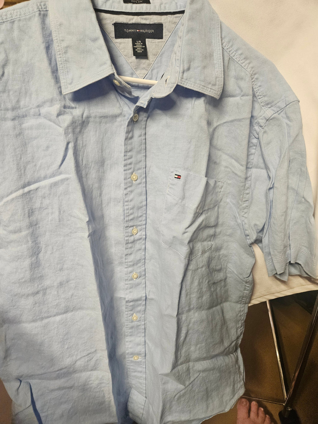 Tommy Hilfiger Men's Linen Shirt Light Blue Size L - Image 1