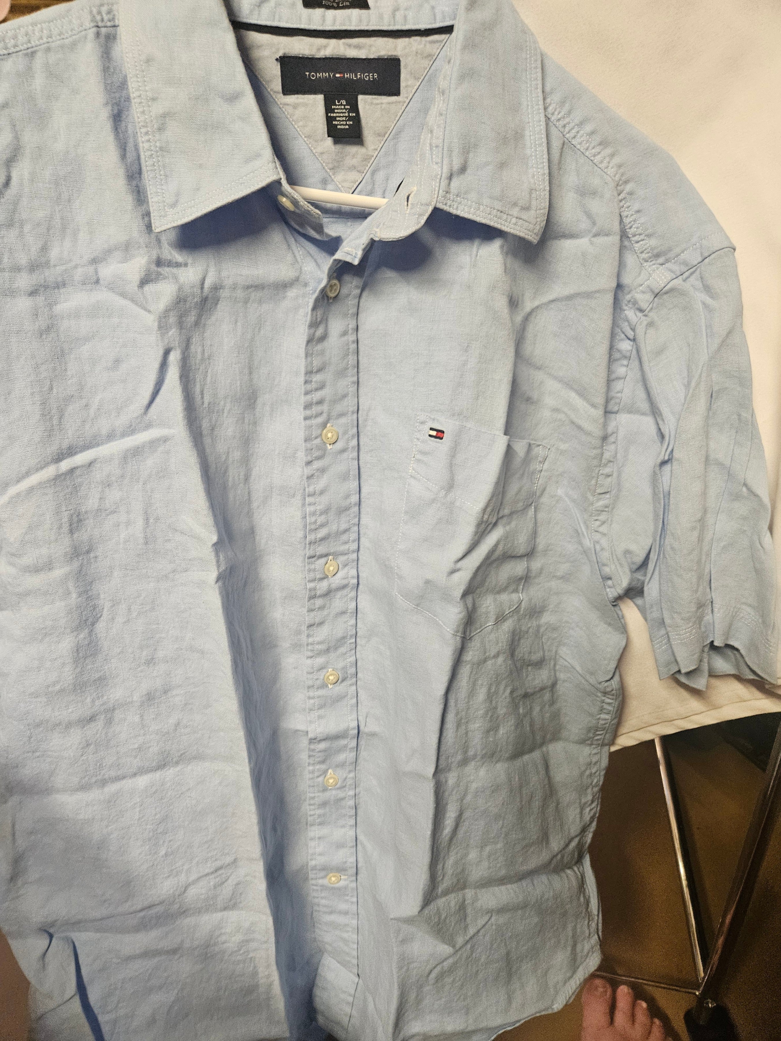 Tommy Hilfiger Men's Linen Shirt Light Blue Size L - Image 1
