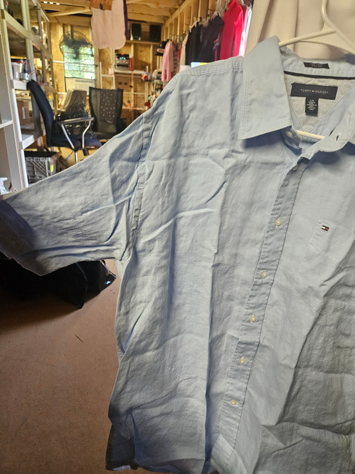 Tommy Hilfiger Men's Linen Shirt Light Blue Size L - Image 3