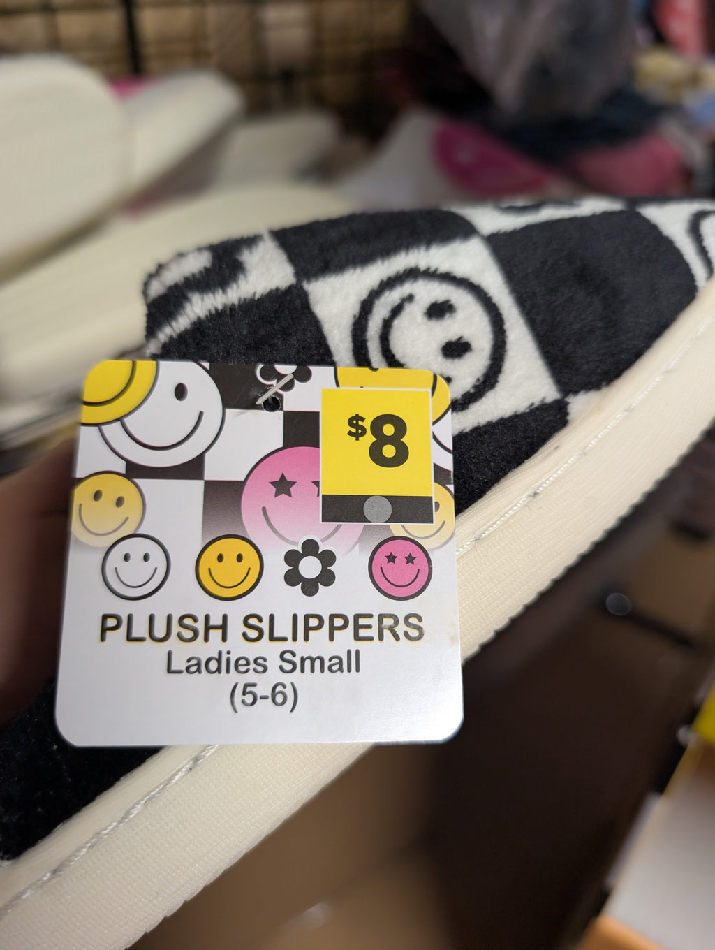 Ladies Plush Slippers Small 5-6 Smiley Face Design - Image 2