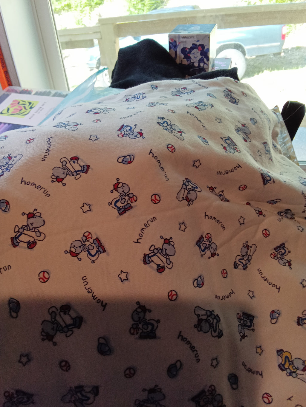 1 1/2 yd x 1 yd baby fabric with turtle baseball on it - Image 1