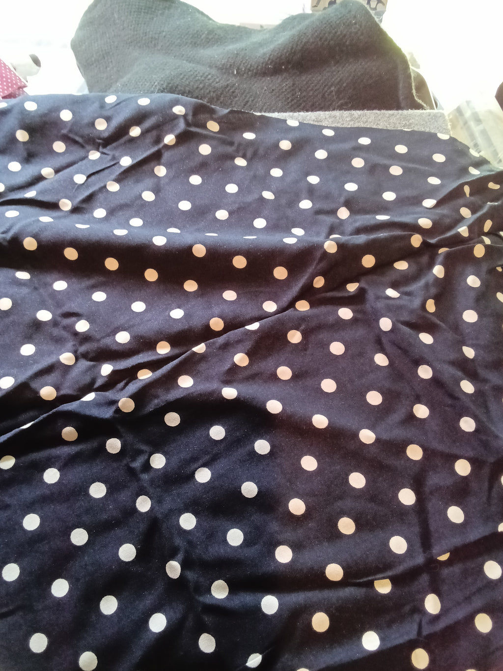 Polka Dot Fabric, Navy with White Dots irruglar cut - Image 2