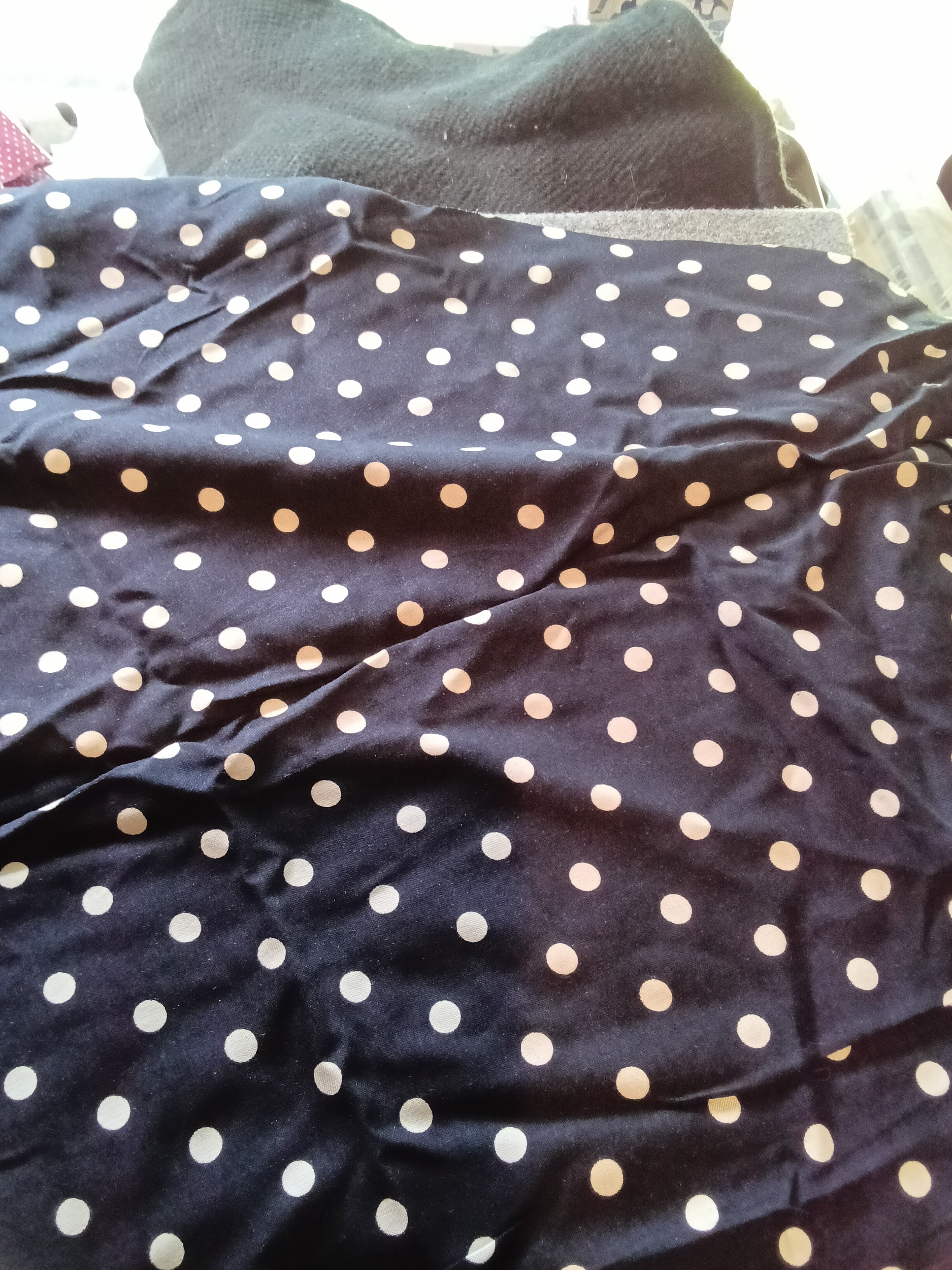 Polka Dot Fabric, Navy with White Dots irruglar cut - Image 2